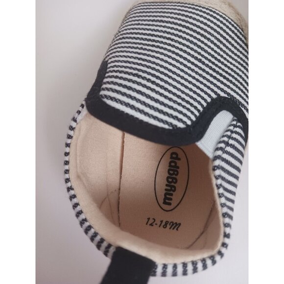 ddBBRw Black Striped Beige Slip-On Infant Girl Shoe Size 12-18mths - Picture 5 of 9